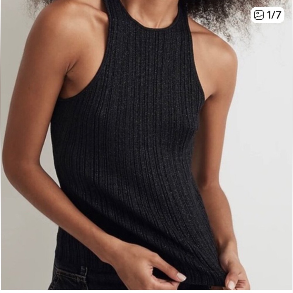Madewell Black Ribbed Halter Tank Racerback Glitter Sparkle NWOT